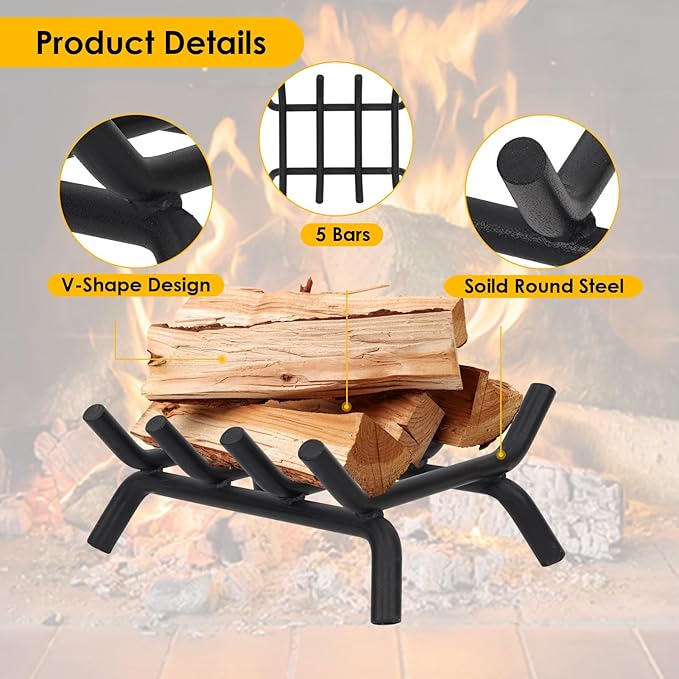 STBoo Fireplace Grate 14inch Heavy Duty - Fireplace Log Holder | Fire Place Grate Cast Iron | Wood Stove Wrought Rack | Firewood Log Fire Pit Tray for Indoor & Outdoor Kindling Tool Camping