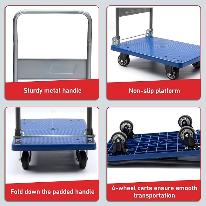 660 lbs Foldable Platform Truck Dolly with Swivel Wheels, Heavy Duty Moving Platform Hand Truck, 35.4 * 23.6 * 34.25 inches (PH300PVC)