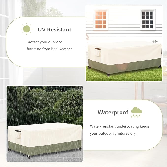 Outdoor Coffee Table Cover 36 W x 24 D x 16 H Inches,600D Heavy Duty Waterproof Outdoor Table Cover,Patio Rectangle Table Covers,Beige