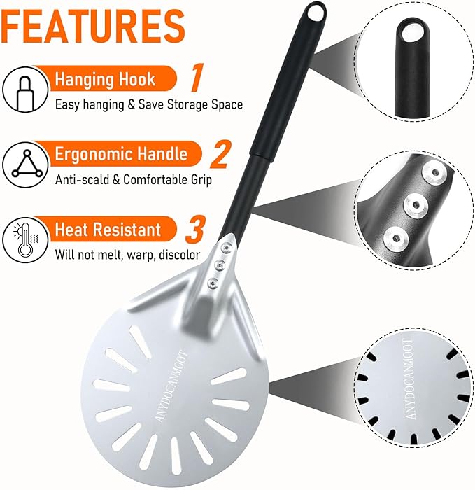 Perforated Pizza Peels 6 INCH pizza spatula paddle Long Handle Metal Pizza Spatula for Indoor and Outdoor (12inch extension)