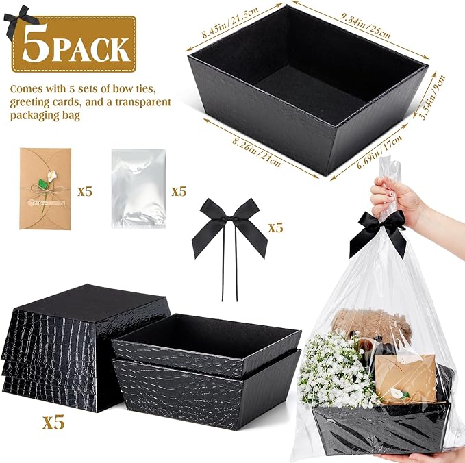 Wonderjune 20 Pcs Valentines Day Gift Baskets Empty To Fill Baskets For Gifts Empty With Gift Bag Bow Valentines Gifts Storage Basket Bulk for Wedding Party Wrapping(Black)