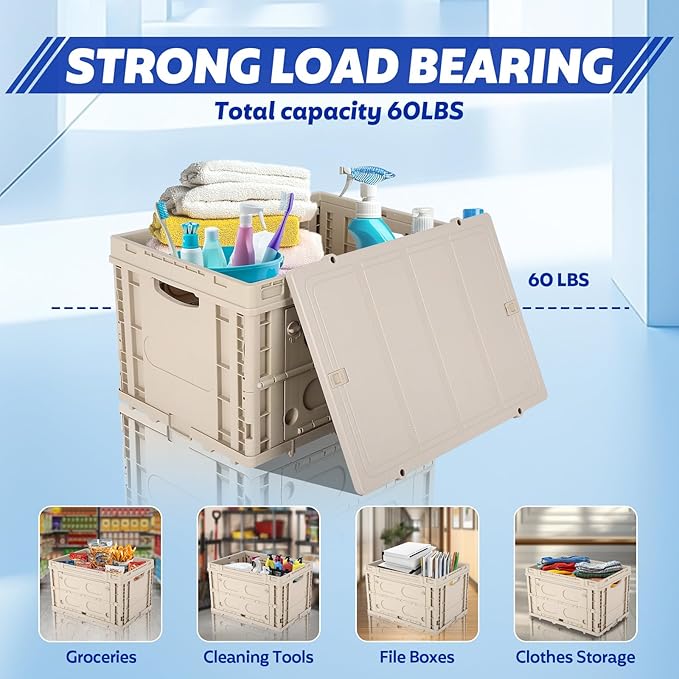 FAHKNS Collapsible Storage Bins with Lids,Stackable Utility Crates with Handles,Foldable Camping Box with 2 Side Doors,Folding Containers for Camping,Picnic,Tools,Indoor/Outdoor.