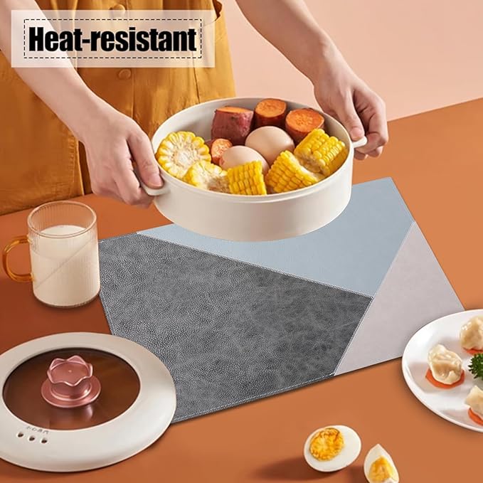 Faux Leather Placemats Set of 6 Reversible,Geometric Pattern PU Placemat for Dining Table,Waterproof Heat Resistant Wipeable Anti Slip Washable Table Mats,Modern Table Protectors