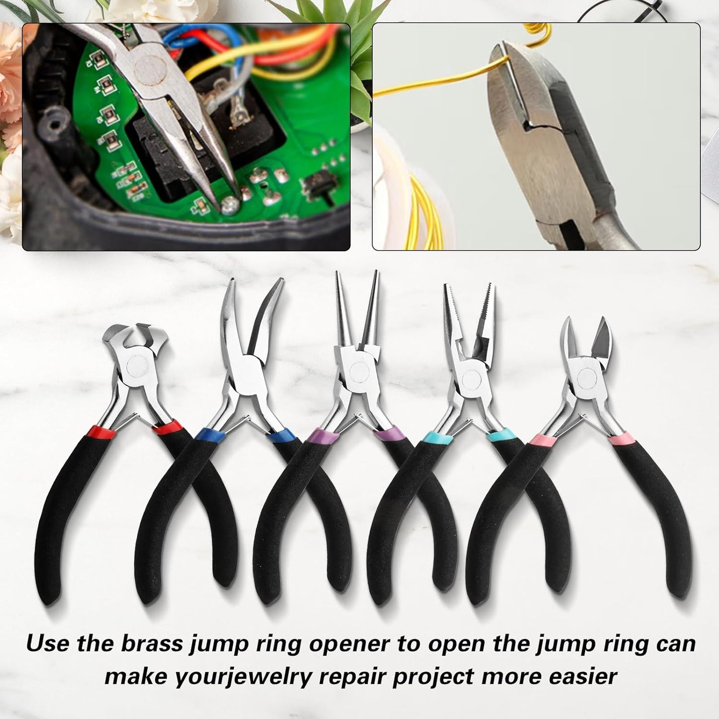 5 Pcs Jewelry Making Pliers Tools with Needle/Chain Nose Pliers, wire cutters Round Nose, Bent Nose-Matte Handle,jewelry making supplies for adults