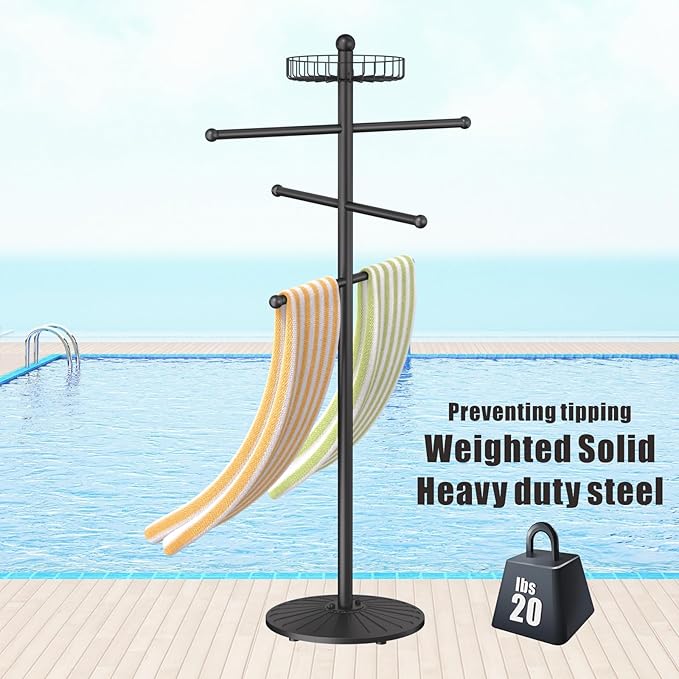 Weighted Pool Towel Rack Outdoor 20 lbs, Removable Pool Towel Holder, Towel Tree for Beach, Pool Outside.