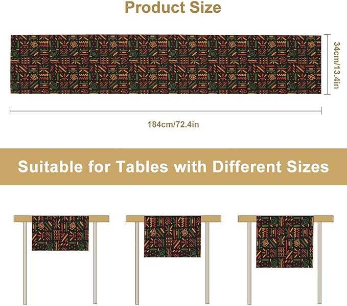 African Tribal Table Runner, Black Liberation Traditional Juneteenth Kitchen Dining Table Decoration for Home Party Holiday Dining Banquet 13x36in