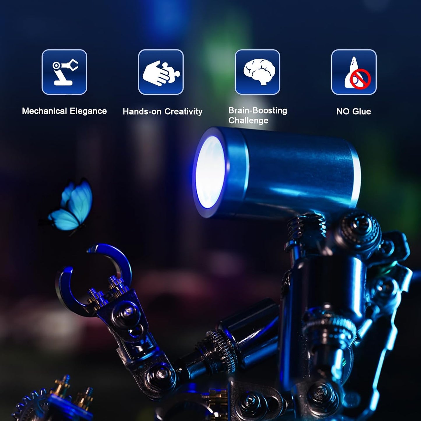 Mostarle Terminator M 3D Metal Puzzle, Arcynix DIY Mechanical Robot Model Kit, Sci-Fi Design LED Light Feature Unique Gift for Adults & Teenager (Orange)