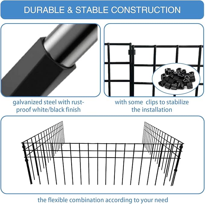 32x10-inch No Dig Animal Barrier Fence, 15 Pack Black Dig Protective Fence with 1.5 inch Spike spacing, Dog/Rabbit/Groundhog Underground Galvanized Outdoor Garden Metal Fence