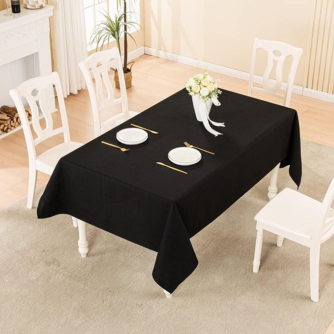 BALCONY & FALCON Rectangle Tablecloth Washable Wrinkle Resistant and Water Proof Table Cloth Decorative Linen Fabric Tablecloths for Dining Parties Kitchen Wedding and Outdoor Use (Black, 55x95)