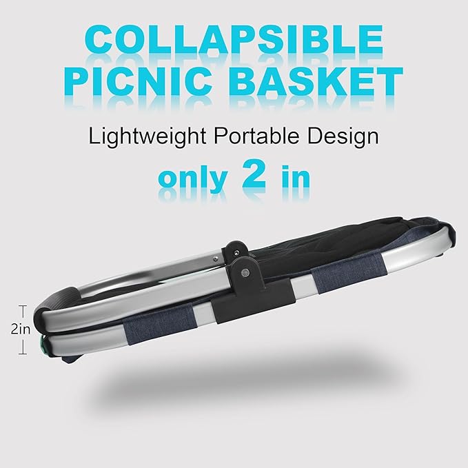 Picnic Basket, SIYUAN Shopping Basket with Handle 22L Collapsible Grocery Basket Portable Folding Basket for Marketing Reuasble, Blue