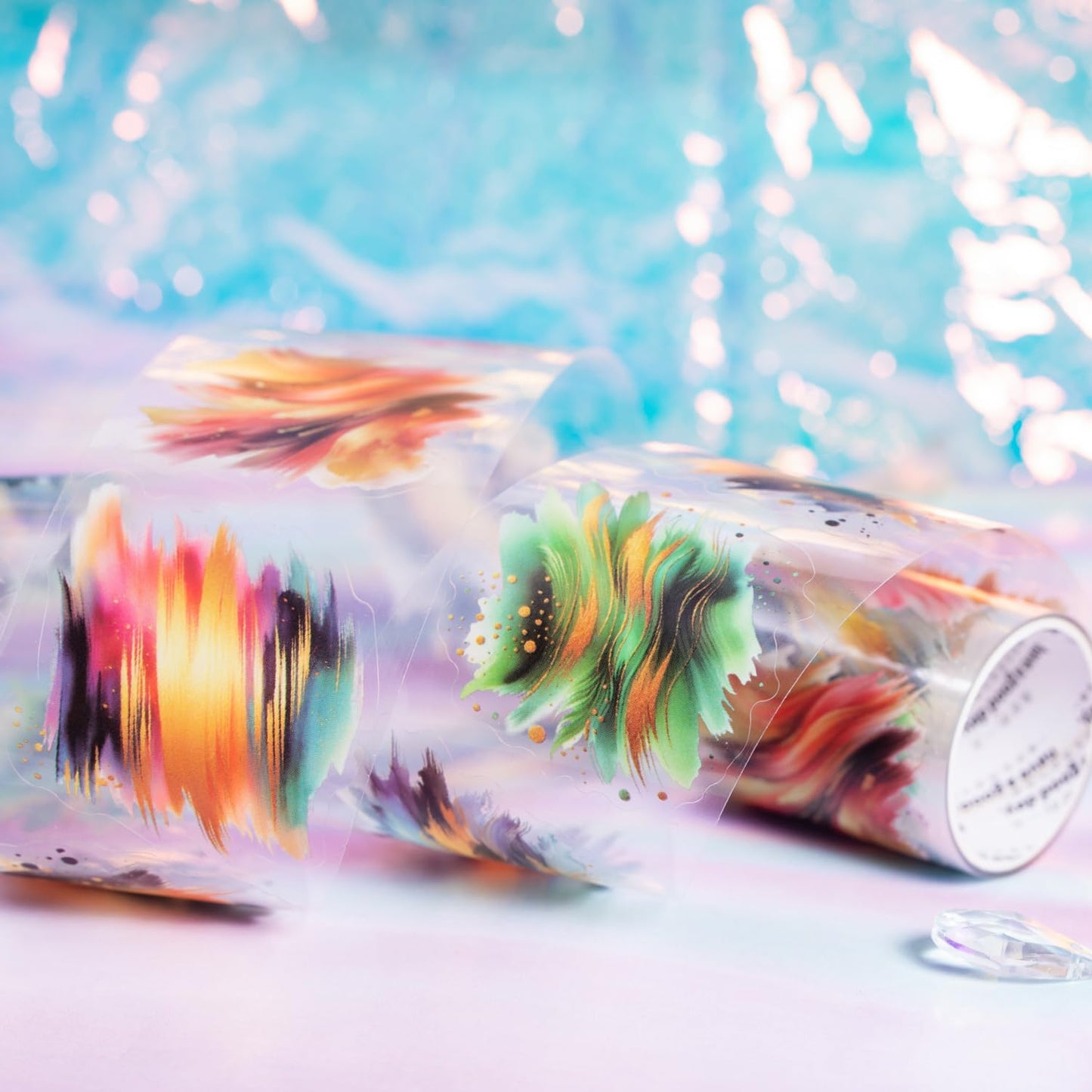 6Pcs Pre-Cut Colorful Galaxy PET Tapes, Watercolor Tapes for Journaling, Scrapbook Supplies, and Junk Journal Ephemera, with Decorative Clip