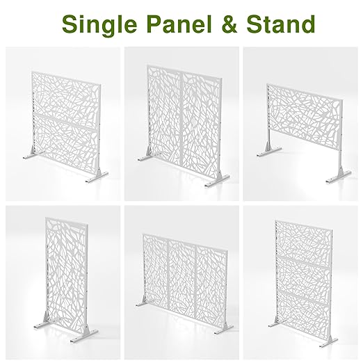Casaphoria Metal Privacy Screen Outdoor, 72" H x 47" W Freestanding Decorative Privacy Screen for Patio Deck Balcony Garden with Stable Base, White-Net