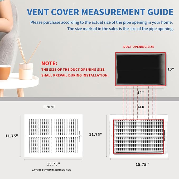 14x10 Vent Register [Duct Opening], Vent Covers for Home Ceiling, Two-Way Ventilation Register, Adjustable Solid Steel Wall Register Vent Cover (14"W x 10"H [Duct Opening])