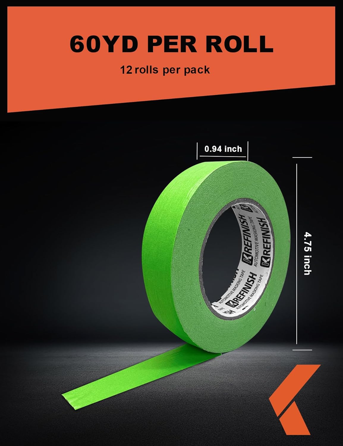 Painters Tape for Car Paint Green No Residue Automotive Masking Tape for Automotive Painting - Heat Resistant for Paint Booth,0.94 Inches X 60 Yards, 12 Rolls
