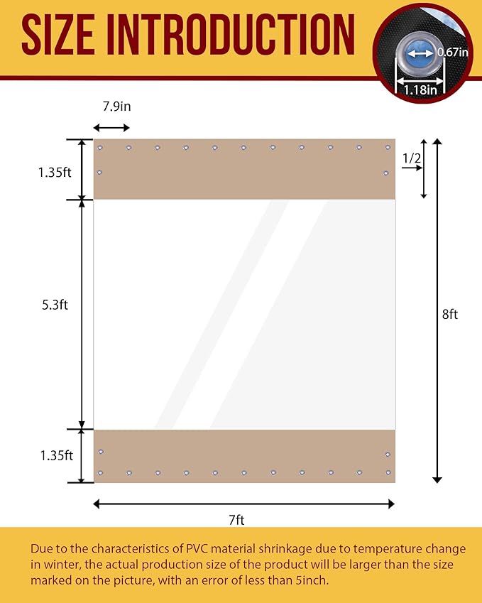 FoundGo 8'Hx7'W Vinyl Curtains for Patio, 19oz Outdoor Clear Patio Enclosure, Heavy Duty Clear Tarps Waterproof With Grommets for Pergola, Porch, Gazebos, Balcony, -4 Cold Resistant