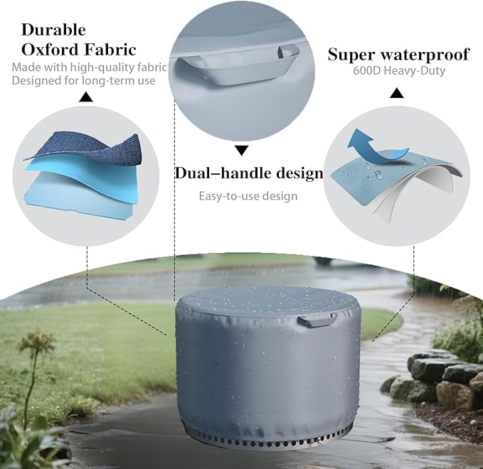 Chinchilla Fire Pit Cover for Solo Stove Bonfire 2.0 - Waterproof 600D Oxford Fabric Cover for 19.5 to 21 Inch Outdoor Fire Pits, All-Weather Protection with Drawstring & Heat-Resistant Handle