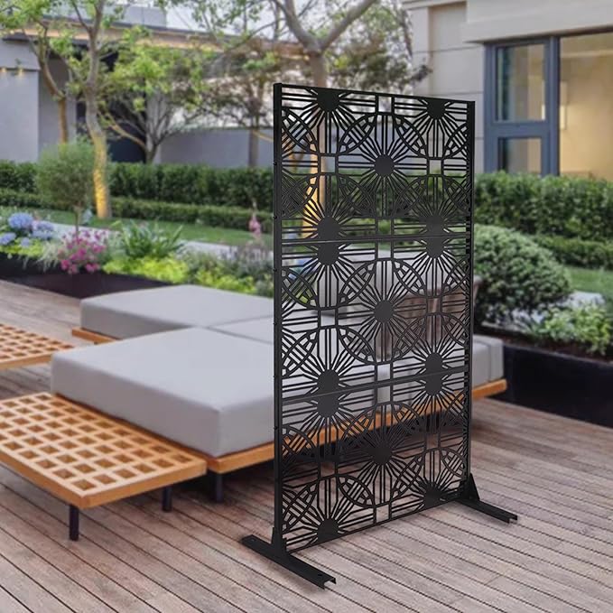 Outdoor Privacy Screen Freestanding, 36" W x 71.5" H Outdoor Decorative Screen Backyard Privacy Fence for Patio Garden Balcony Porch, Black Lattice Panels