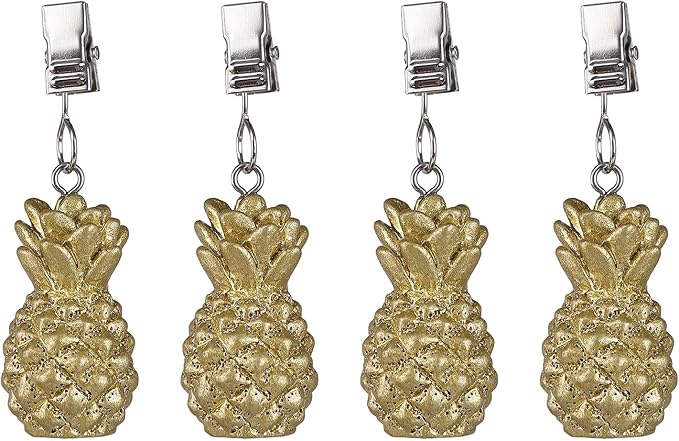 TwoFish Home Set of 4 Golden Pineapple Resin Tablecloth Clamps Golden Pineapple Handicraft Tablecloth Clips Pack of 4