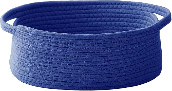 Woven Basket,Small Rope Storage Bin with Handles & Ribbon Bag, Organizer for Shelves Closets,Gift Basket Empty for Birthday,Books,Dog Toys, Navy Blue