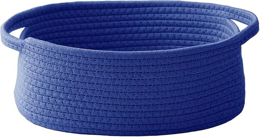 Woven Basket,Small Rope Storage Bin with Handles & Ribbon Bag, Organizer for Shelves Closets,Gift Basket Empty for Birthday,Books,Dog Toys, Navy Blue
