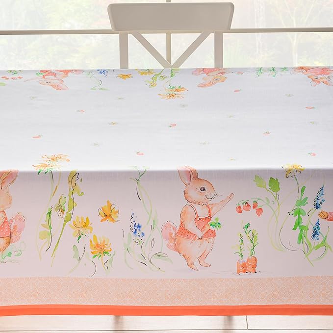 Maison d'Hermine Table Cloth Rectangle Table 100% Cotton Tablecloth for Dining Room, Farmhouse, Home, Hotel, Parties & Wedding - Ideal for Easter Decorations Spring & Summer (Bunny Party, 60" x 108")