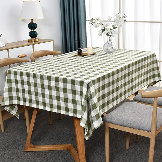 Gingham Table Cloth for Rectangle Tables Green Checkered Plaid Tablecloth Heavy Duty Cotton Blend Washable & Wrinkle Table Cover for Outdoor Kitchen Dining Picnic Camping (60x102 Inch)