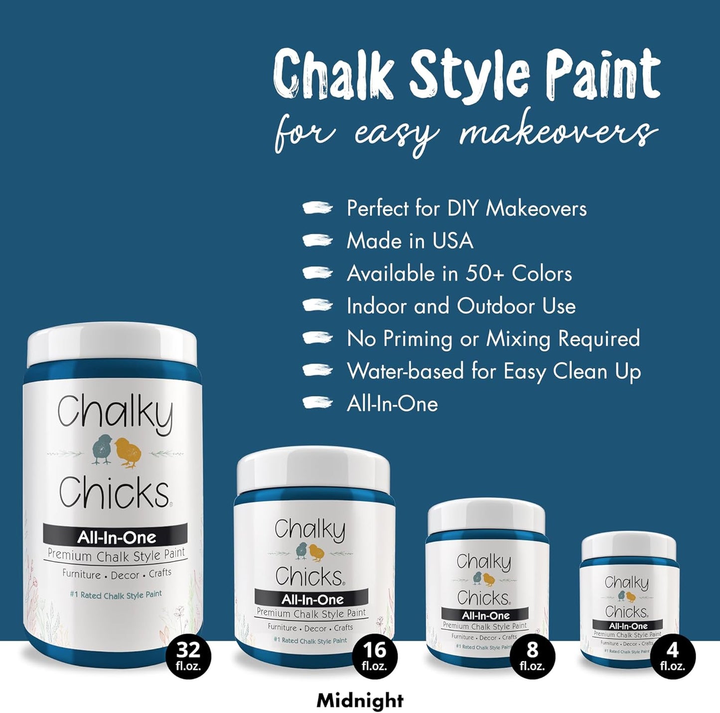 Chalky Chicks 8 Fl Oz Matte Midnight (Peacock Blue) Chalk Paint for Furniture Without Sanding - No Prep Furniture Paint No Sanding All in One for Crafts, Walls, Cabinet, Metal, Dresser, Farmhouse