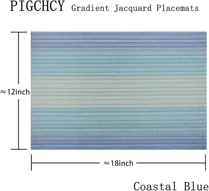 PIGCHCY Placemat,Washable Woven Non-Slip Insulation Durable Placemat Vinyl Table Mat Set of 6 (6pcs Placemats, Coastal Blue)