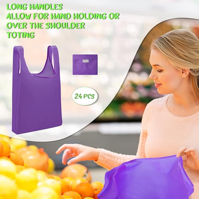 Eccliy 24 Pieces Reusable Grocery Bags Polyester Shopping Bags for Groceries Multi Colors Reusable Foldable Shopping Tote(Solid Style)