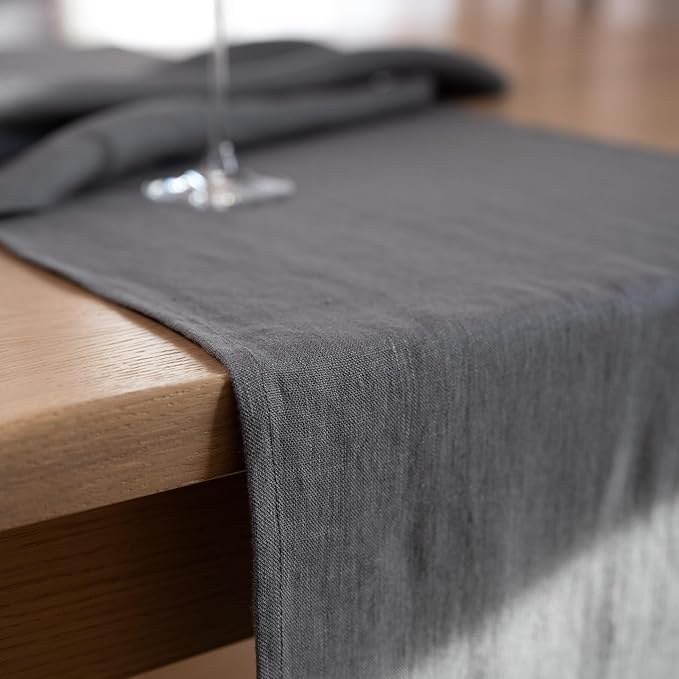 Linen Table Runner 60 inches Long - 100% Pure Linen Flax - Stonewashed European Linen Table Runner (Ash Grey, 14 x 60 Inch) - for Dining, Fall, Autumn, Thanksgiving