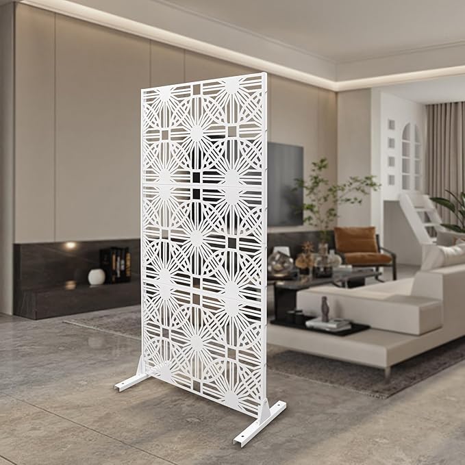 Outdoor Privacy Screen Freestanding, 36" W x 71.5" H Outdoor Decorative Screen Backyard Privacy Fence for Patio Garden Balcony Porch, White Lattice Panels