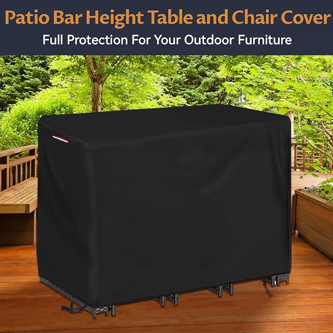 Outdoor Bar Table Set Cover, Heavy Duty Waterproof Outdoor Wicker Patio Bar Height Bistro Furniture Set Cover for 4 Person-Patio Table and Chairs Set - 48"L x 38"W x 41"H