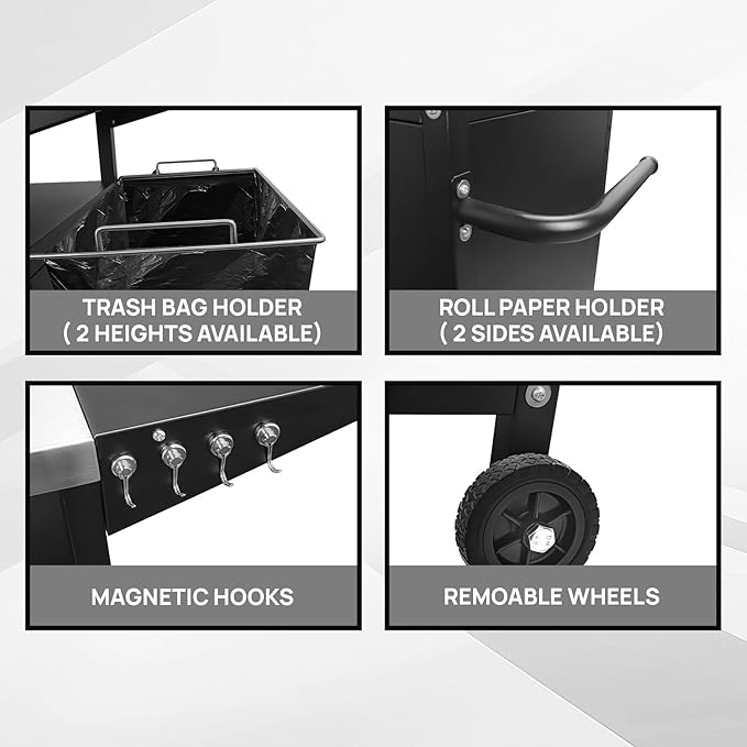 35" H Outdoor Grill Cart- Outdoor BBQ Prep Table, Lockable Wheels & Magnetic Cabinet for Patio, Backyard, Tailgating