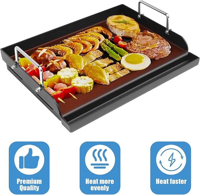 25" x 16" Griddle Plate for Gas Grill - Nonstick Coating Cooking Griddle for Charcoal/Electric Grill, Large Universal Flat Top Plate with Grease Groove and Removable Handles