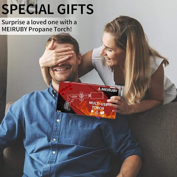Powerful Propane Torch, Stocking Stuffers Gift for Men Dad, Culinary Blow Kitchen Cooking Torch for Steak Searing, Campfire Charcoal Starter for Blackstone Griddle Accessories (Tank Not included)