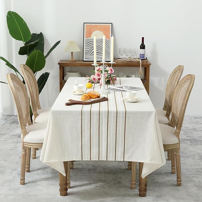 Chassic 60 x 84 inches Farmhouse Style Linen tablecloths, Boho Wrinkle Resistant Washable Rectangle Table Cloth for Dining Room, Kitchen, Wedding and Holiday Decorative - Cream