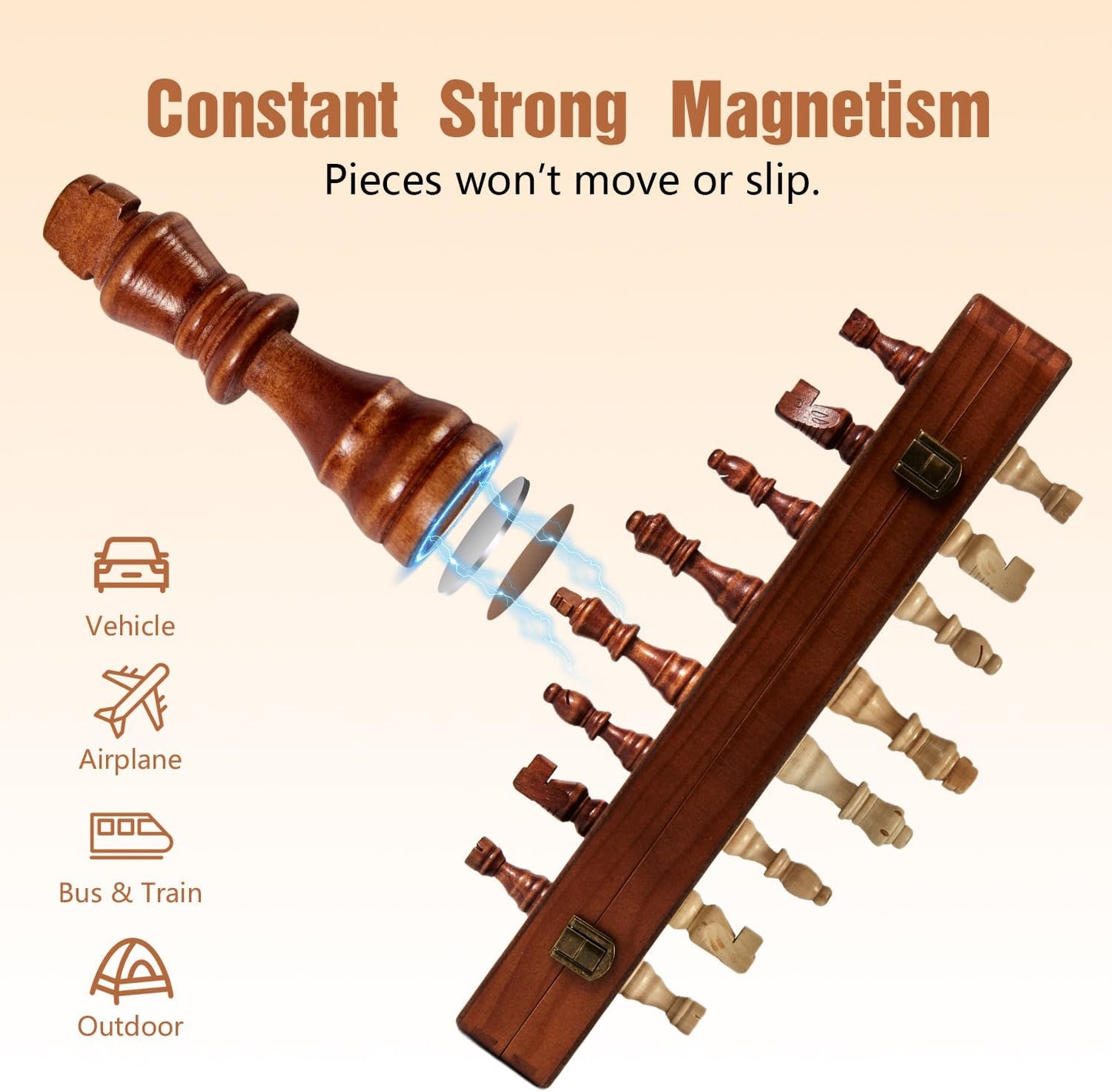 MerryPony 2 in 1 Magnetic Wooden Chess and Checkers Set, 15" Foldable Chess set for Adults & Kids, Chess Board with 2 Extra Queens, Travel Chess Set with Pieces Storage Slots, Ideal Chess for Beginner