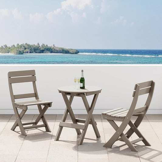 Costaelm Paradise 3-Piece Outdoor HDPE Folding Patio Bistro Table and Chairs, Weathered Wood