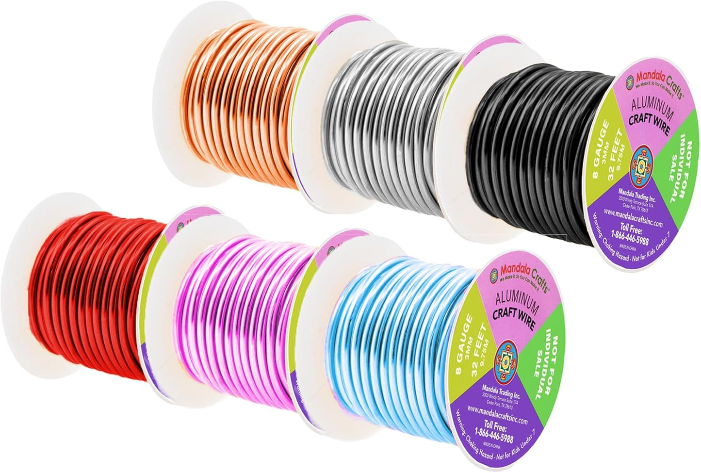 Mandala Crafts 8 Gauge Anodized Aluminum Craft Wire for Jewelry Making - 120 FT Colored Flexible Silver Copper Black Pink Ice Blue Red Wire - Bendable for Bonsai Armature Crafting Sculpting