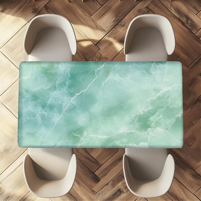 Rectangle Table Cloth Cover Waterproof Elastic Fitted Polyester Fitted Tablecloths for 4 Foot Tables for Indoor,Picnic, Camping, Outdoor （48" x 30"，Green Marble）