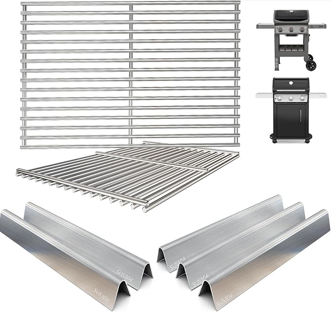 SUS 304 Grill Grates & 15.3" Flavorizer Bars for Weber Spirit I / II 300 Series, for Weber Spirit S-310,E-310,S-320,E-320,SP-330,SP-320,S-330,SP-310 Grills with Front Control Knobs,for Weber 7638 7636