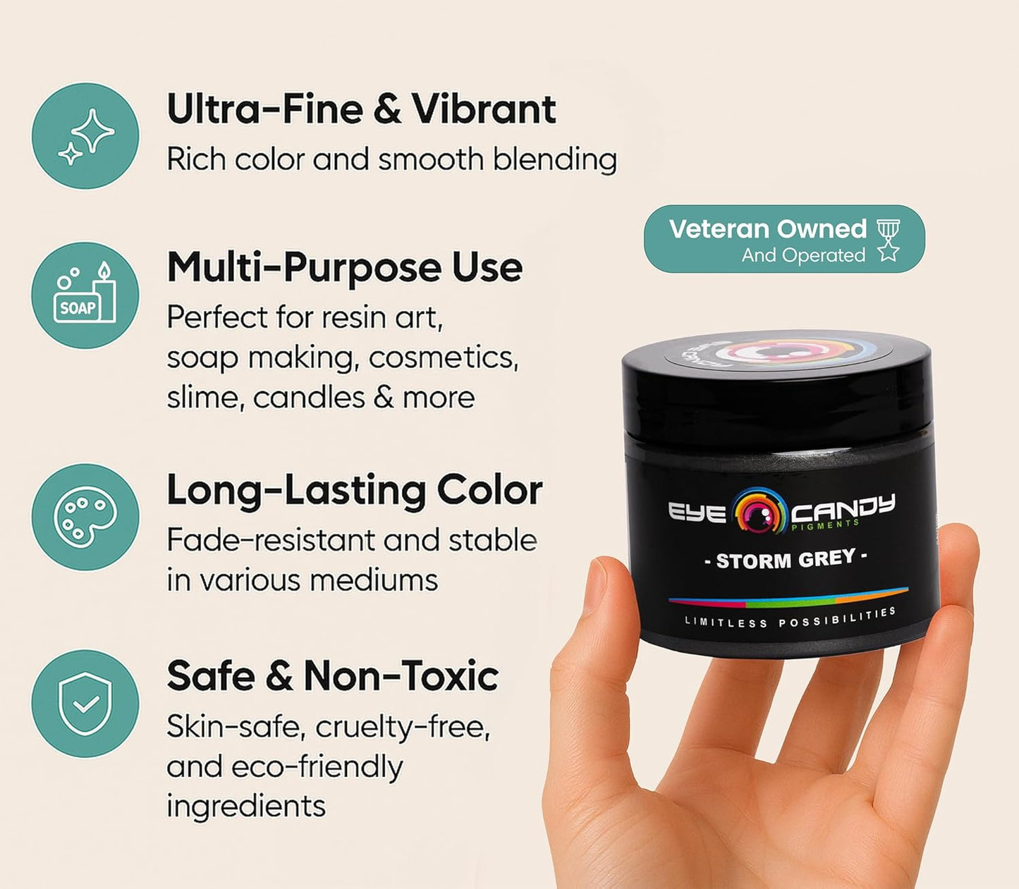 Eye Candy Pigments Premium Grey Mica Powder - Storm Grey (50gr) - for Epoxy, Resin, Soap, Paint, Woodworking, Acrylic Pouring, Bath Bombs, Fishing Lures - DIY Arts and Crafts Additive