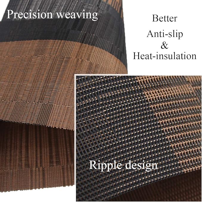 PIGCHCY Placemats,Washable Vinyl Woven Table Mats,Elegant Durable Placemats for Dining Table Set of 6 (Bamboo-Brown)
