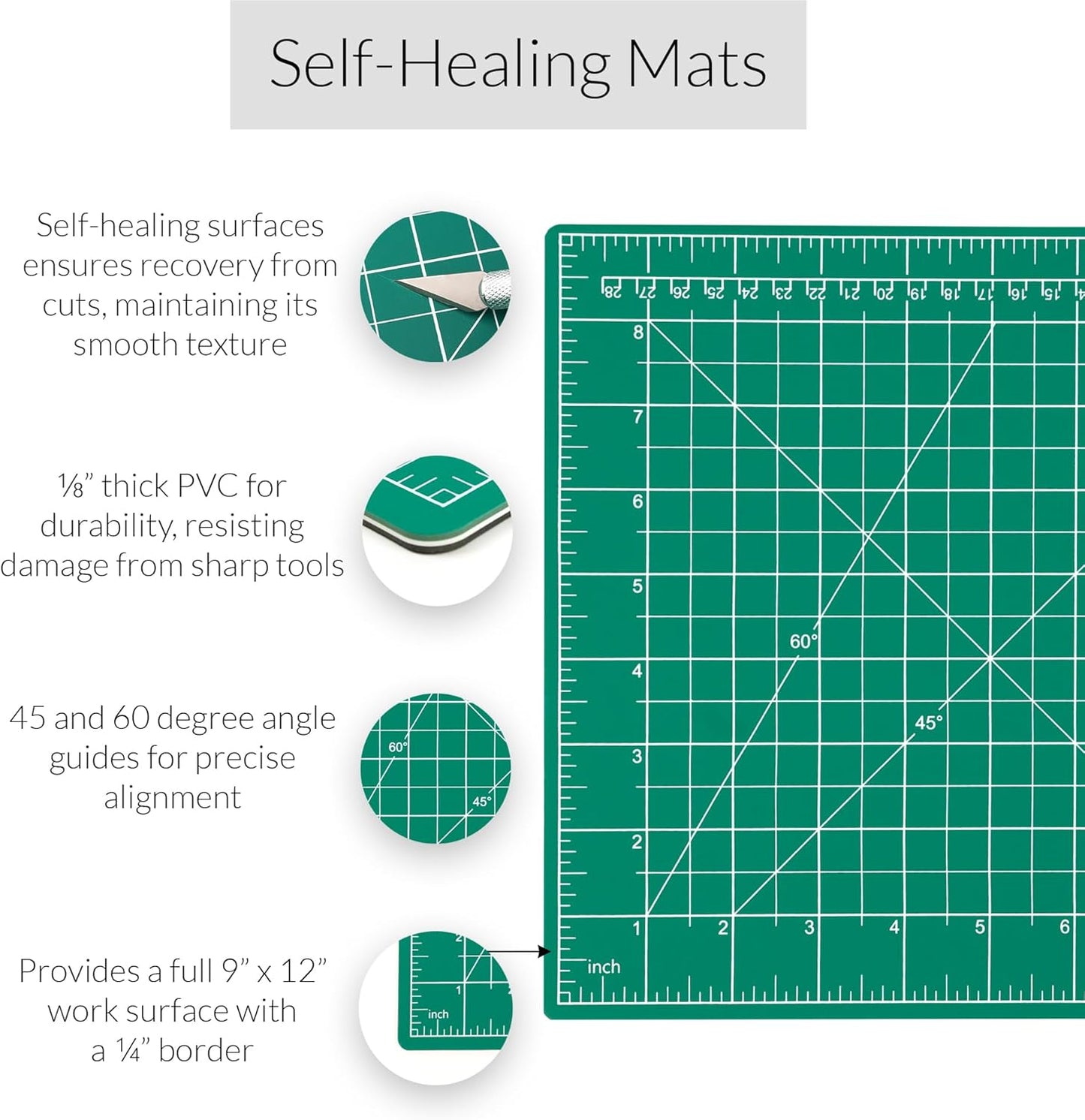 WA Portman Self Healing Cutting Mat & Rotary Cutter for Fabric Set – 9x12 Sewing Cutting Mats for Crafts with 45mm Fabric Cutter Wheel & 5 Rotary Blades – Quilting & Sewing Supplies Kit