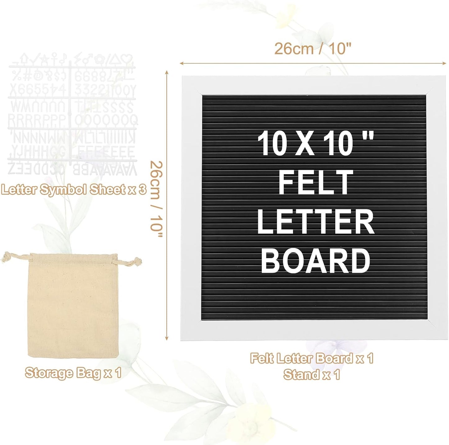 PATIKIL Felt Letter Board, 10x10Inches Black White Wooden Changeable Message Board with Storage Bag Stand for Kitchen Menu Classroom Farmhouse Decor Notes, White Letter