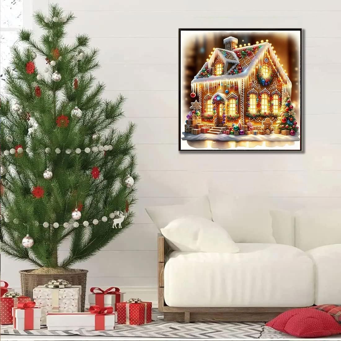 Christmas Stamped Cross Stitch Kits - Christmas House Counted Cross Stitch Kits for Beginners Adults Needlepoint Cross-Stitch Patterns Dimensions Needlecrafts Embroidery Kits Arts and Crafts