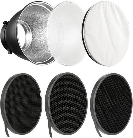 7" Standard Reflector Lamp Shade Dish Diffuser with 20° /40°/ 60° Honeycomb Grid White Soft Cloth for Bowens Mount Studio Strobe Flash Light Speedlite