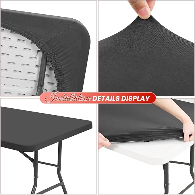 10 Pack Stretch Fabric Table Top Cap Cover, Gray Table Covers fits 8Ft Tables, Washable Elastic Universal Rectangle Tablecloth Protector for Indoor Outdoor Party Picnic Wedding (30" W x 96" L)