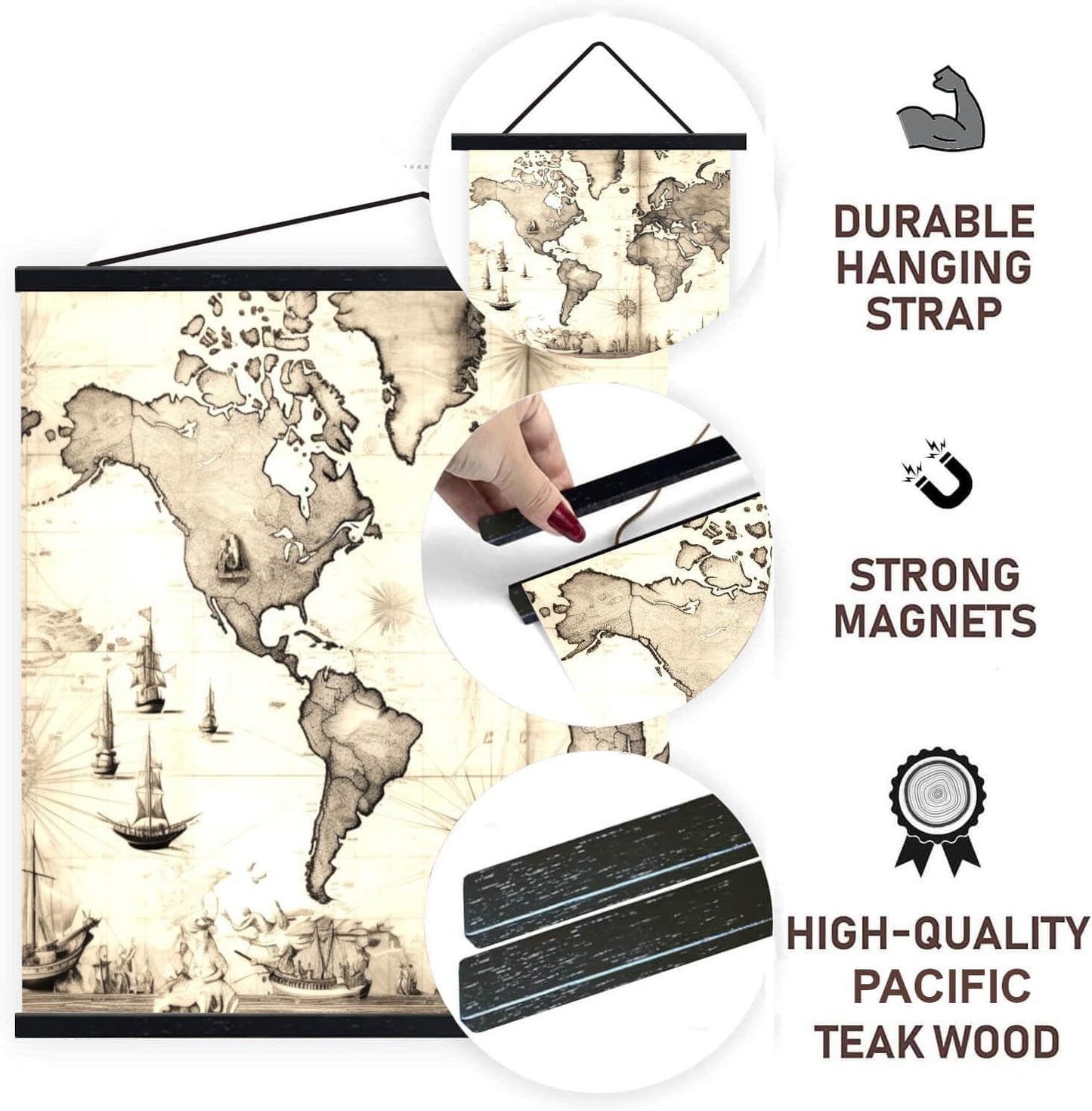 Dacri Home 40” Wide Magnetic Poster Hanger Frame,Wooden Poster Hanger 40x27 40x30 40x60, Strong Magnets for Easy Hanging Posters Pictures Maps Canvas Prints Scroll Wall Art (40 Inch, Black)