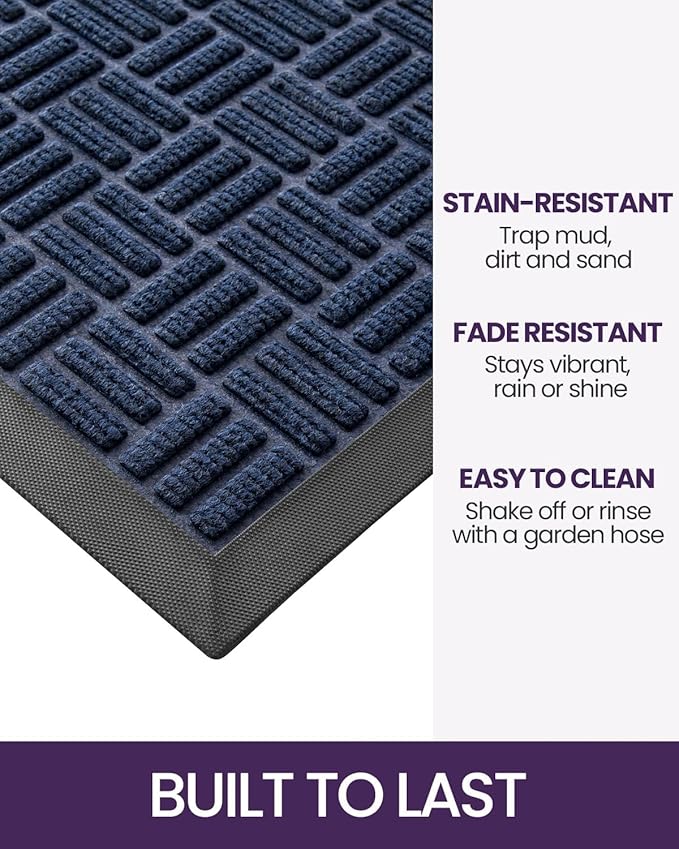 DEXI Front Door Mat Outside Entrance, 2x4 ft Rubber Entry Doormat Heavy Duty, Welcome Mats Non Slip for Inside House Floor Entryway Double Doors Exterior Patio, Maze Blue